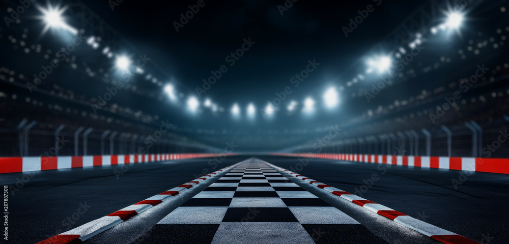 Obraz premium racetrack in a large stadium, illuminated by bright spotlights. 
