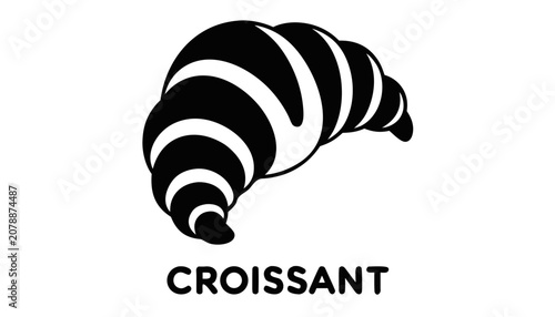 Tableau sur toile Very beautiful black and white vector of CROISSANT featuring elegant flaky layers with a bold label reading CROISSANT, isolated on white background