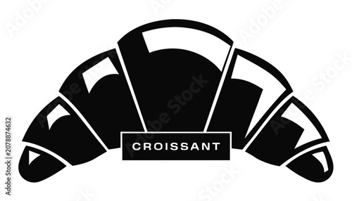 Photos Very beautiful black and white vector of CROISSANT featuring elegant flaky layers with a bold label reading CROISSANT, isolated on white background