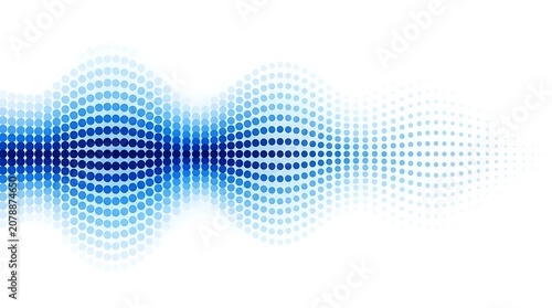 Abstract halftone wave pattern transitioning from dark blue to light blue isolated on white background