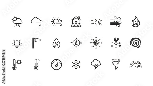 Konstfotografi Weather forecast icons set with symbols for rain sun cloud temperature and more