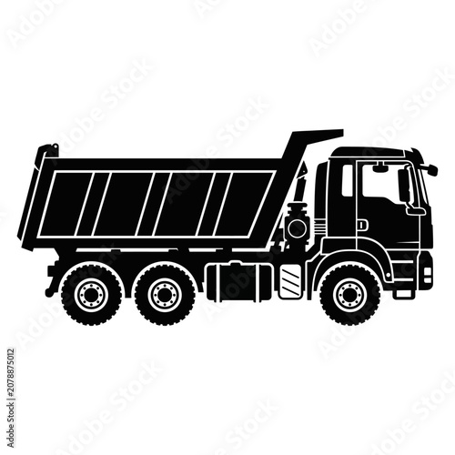 Fotografie Heavy duty dump truck vector silhouette, industrial tipper truck icon for constr