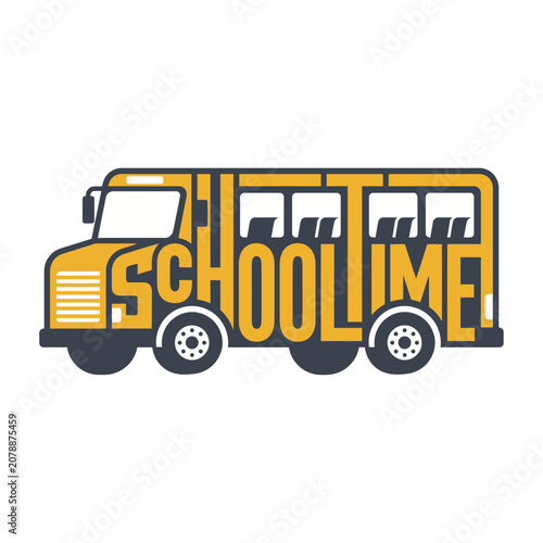 Cuadro en lienzo Yellow school bus vector illustration with Schooltime typography, creative educa