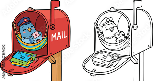 Cute Mail Bird in Mailbox Hammock with Letters Adorable Postman Resting