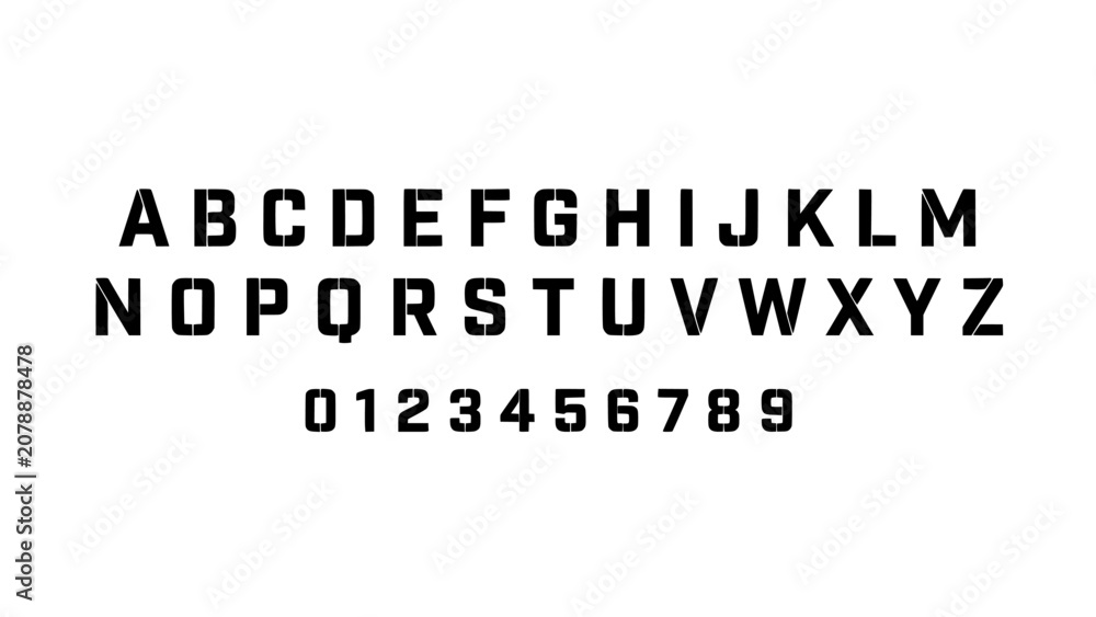 Fototapeta premium Alphabet and Numbers in Bold Black and White Vector Illustration Featuring Typography, Letters, Digits with Design and Font