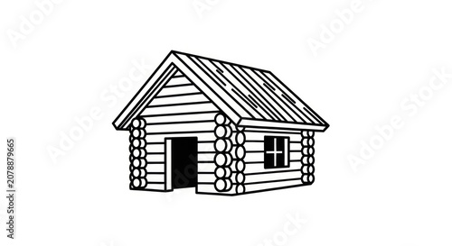 Simple Log Cabin House Illustration.