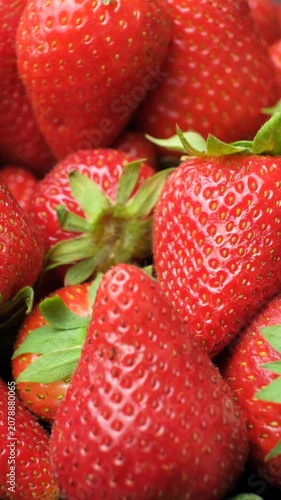 Summer organic strawberries rotating vertical