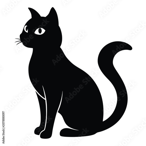 Black silhouette of a sitting cat on white background