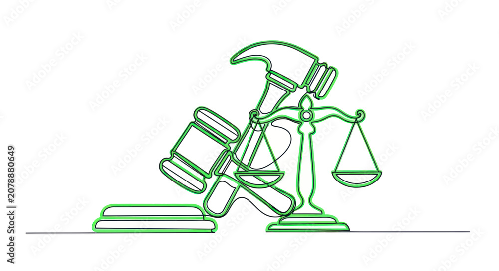 Obraz premium Justice scales gavel and hammer symbolizing labor law
