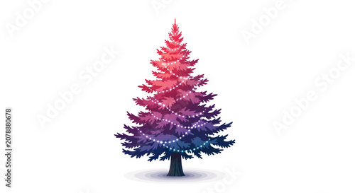 Photos Stylized evergreen tree with vibrant gradient and festive lights
