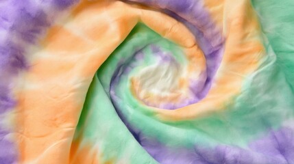 Vibrant Swirl Tie-Dye Fabric Texture with Purple Orange and Green Hues.