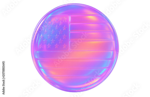 Iridescent American Flag Vector Emblem with Holographic Gradient Colors, Modern USA Patriotic Symbol, Shiny Metallic Badge for National Celebrations, Digital Art, 3D Render Style