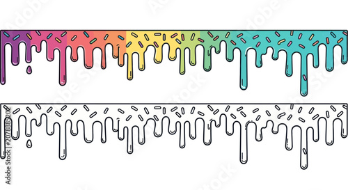 Obraz na płótnie Rainbow dripping glaze and outline icing with sprinkles