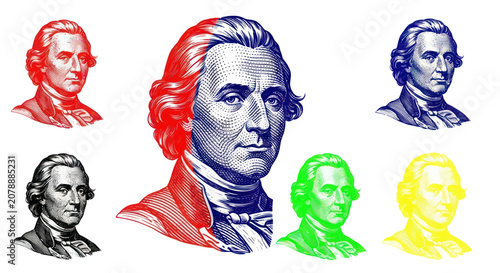 Cuadro en lienzo Portrait of historical statesman in colorful engraving style