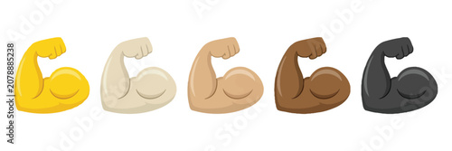 Photos Muscle Icon Set with Flexed Bicep Arm Symbols, Strength Sign and Strong Hand Ico