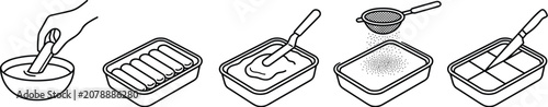 Photos Cooking Process Icon Set for Tiramisu Dessert Recipe Instruction Steps with Dipp