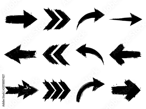Arrows pointing in various directions with a grunge texture featuring direction, black, white with vector and illustration elements for design, symbol projects, clean