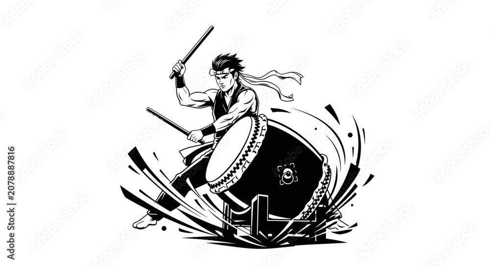 Obraz premium Japanese Taiko Drummer Performance Illustration