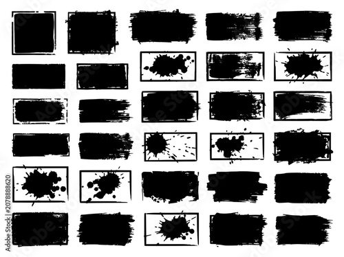 Splatter brush strokes in various shapes and sizes for design use featuring vector, illustration, graphic with texture and abstract elements for art, creative projects