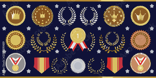 Bild auf Leinwand Award emblems and laurel wreaths vector illustration with gold and silver tones