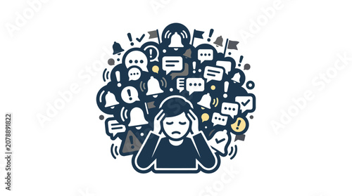 Fotografie Anxious individual surrounded by excessive app notifications