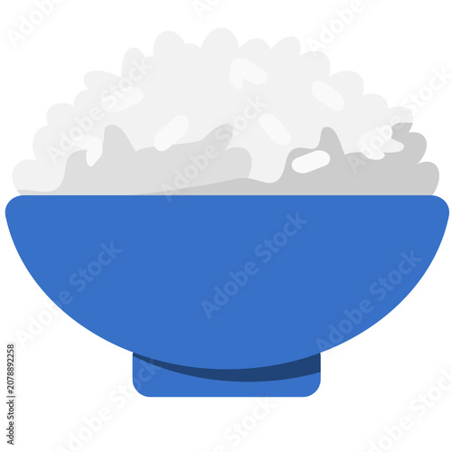 Simple bowl of steamed rice illustration. Minimal food icon for healthy eating, nutrition, meal planning, restaurant menus, and culinary designs.