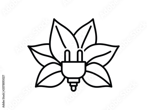 Plug icon outline sustainable energy symbol featuring natural leaf