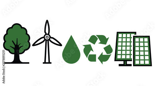 Sustainability icon green set environmental energy renewable vector