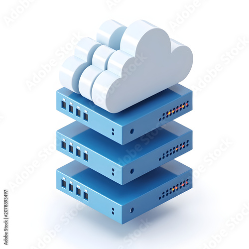 Isometric 3D Cloud Computing Network with Smart City Buildings Cloud Storage Servers and Modern Architecture Vector Illustration
