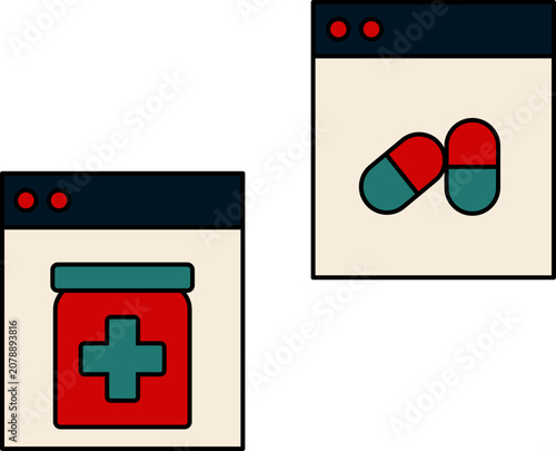 Medical service icons with pill and medicine bottle