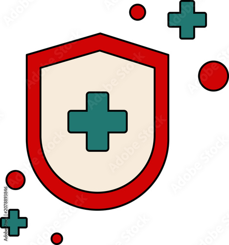 Medical Shield Icon with Cross and Red Border