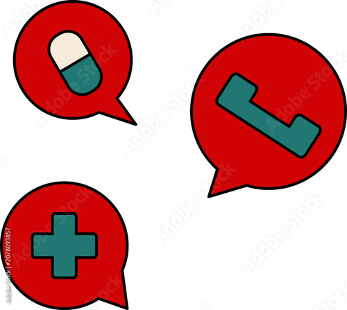 Medical service icons with speech bubbles