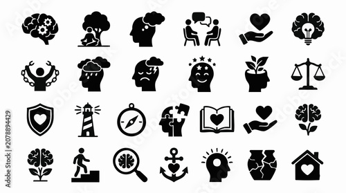Obraz na plátne Mental Health and Well-being Icon Set for Emotional Support