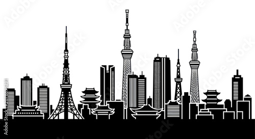 Fotografía Tokyo skyline silhouette with modern towers and traditional temples