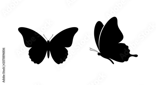 Two Black Butterfly Silhouettes Against A White Background Silhouette