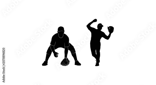 Baseball players in action poses black silhouette