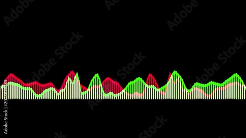 Colorful audio waveform spectrum animation.Spectrum audio animation, Wave form Audio Isolated on background. Audio spectrum wave effect, waveform beats.Green background.