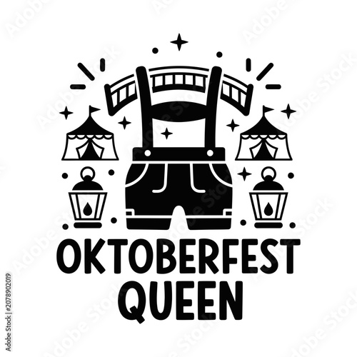 Oktoberfest Queen tent and beer mugs vector