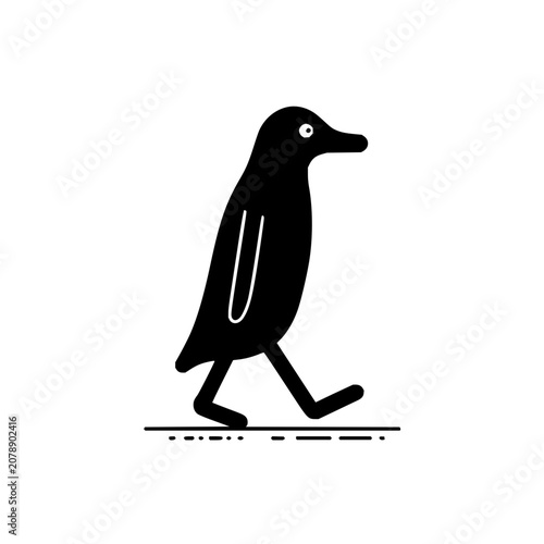 Black and white cartoon walking bird vector illustration simple graphic design for kids and adults alike