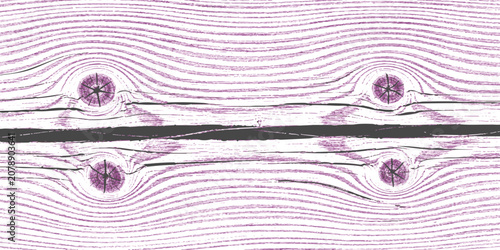 Φωτογραφία Abstract illustration of fluid flow lines moving around circular obstacles in a