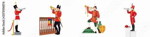 Slika na platnu Collection of ceremonial trumpeters and buglers in various historical military and heraldic uniforms