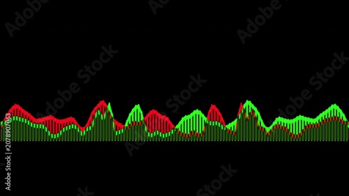 Colorful audio waveform spectrum animation.Spectrum audio animation, Wave form Audio Isolated on background. Audio spectrum wave effect, waveform beats.Green background.