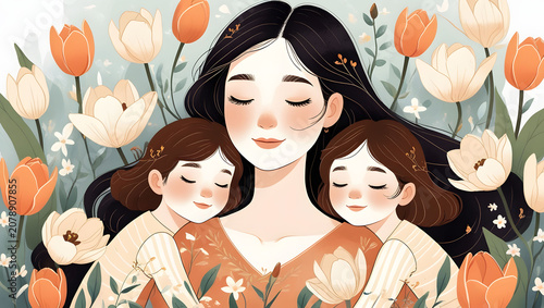 Cute Mother and Child Love Illustration | Family Bonding Vector Art