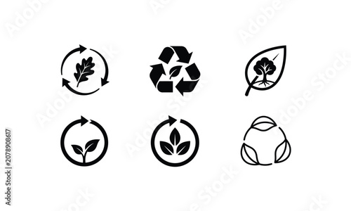Set of recycle and environmental protection related flat icons.