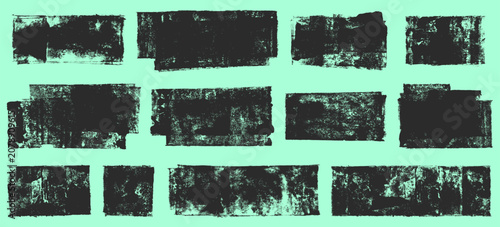 Fotografía Linocut ink stains layered rectangles grungy textures vector set