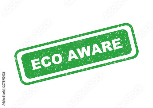 Fotografia Green grunge rubber stamp design with eco aware text isolated