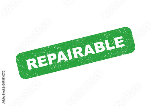 Green rubber stamp with the word repairable on a rectangular label