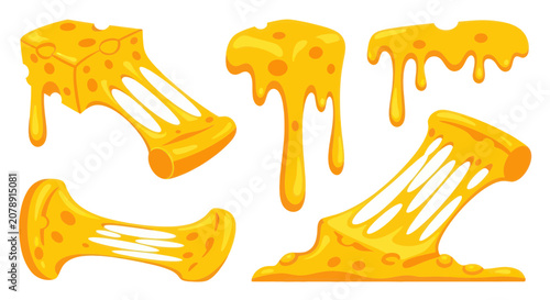 Quadro em tela Melted yellow cheese pulls and drips collection