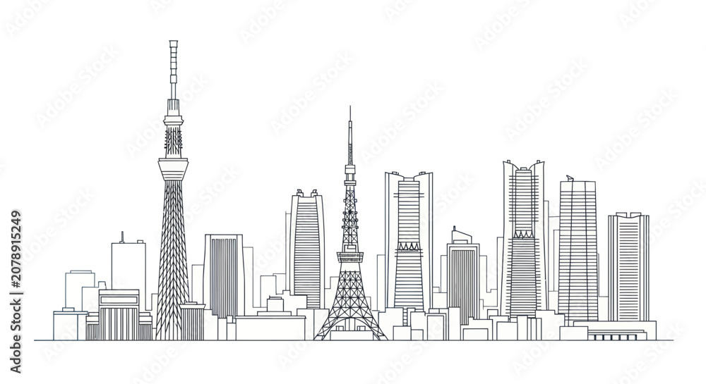 Obraz premium Tokyo city skyline with iconic skyscrapers and landmark towers