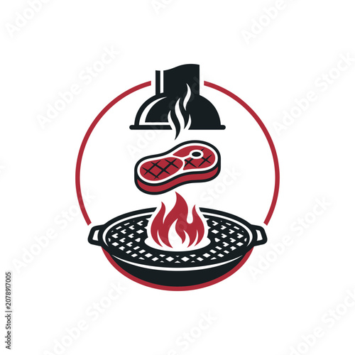 Outdoor charcoal grill steak icon.